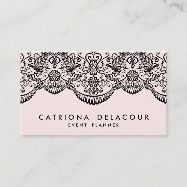 Blush & Black Brocade Lace Confetti Business Card Visitenkarte (Vorderseite)