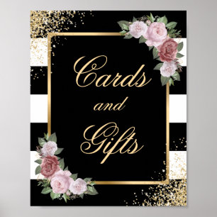 Blush Black Floral Wedding Cards and Gifts Sign Poster