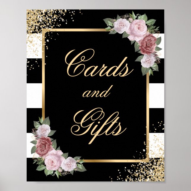 Blush Black Floral Wedding Cards and Gifts Sign Poster (Vorne)