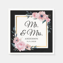 Blush Black Gold Floral Mr. & Mrs. Wedding Serviette