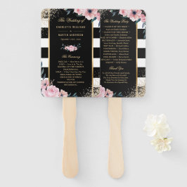 Blush Black Gold Glitzer Floral Wedding Program Fächer