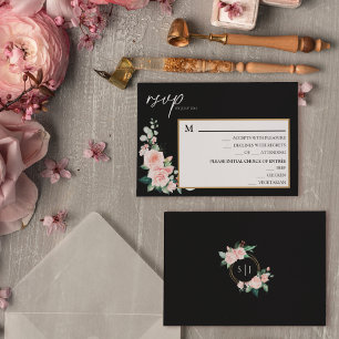 Blush Black Wedding Menu RSVP Card