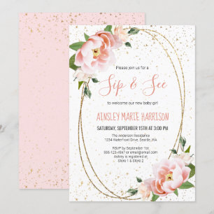Blush Bläschen Sip & See Baby Girl Dusche Einladung