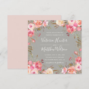 Blush Blom Floral Wedding Einladung Grau