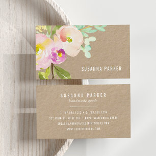 Blush Bloom Floral Kraft Visitenkarte