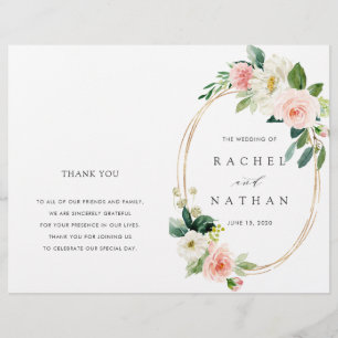 Blush Bloom Gold Oval Rahmen Faltprogramm Hochzeit