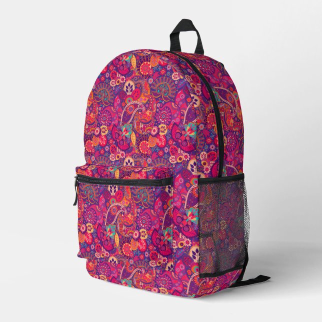 Blush Bloom: Künstlerisches rosa Gartenmuster Bedruckter Rucksack (Rückseitige Ecke Rechts)
