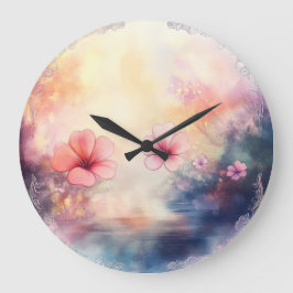 Blush Bloom – Wasserfarbene Florale Runde Wanduhr