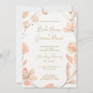 Blush & Blooms Aquarellfarben Blumen & Gold Hochze Einladung