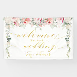 Blush Blooms Extravagante Goldkalligrafie Willkomm Banner