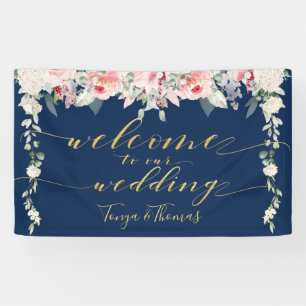 Blush Blooms Extravagante Goldkalligrafie Willkomm Banner