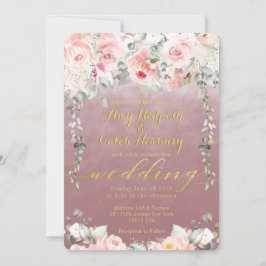 Blush Blooms Hochzeit Extravagante Gold-Kalligrafi Einladung