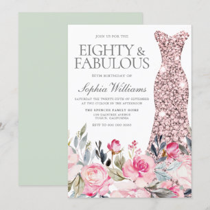 Blush Bloral Dress Aighty & Fabulous 80. Geburtsta Einladung