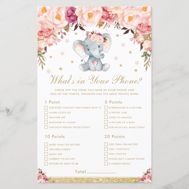 Blush Bloral Elephant Was ist in Ihrem Handyspiel (Vorderseite)