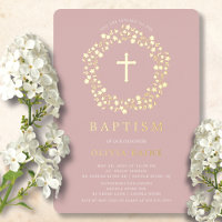 Blush Bloral First Baptisse Foil Einladung