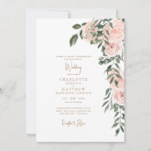 Blush Bloral Gold Text White Wedding