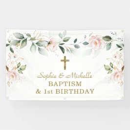 Blush Bloral Green Gold Verlassen Taufe Begrüßungs Banner