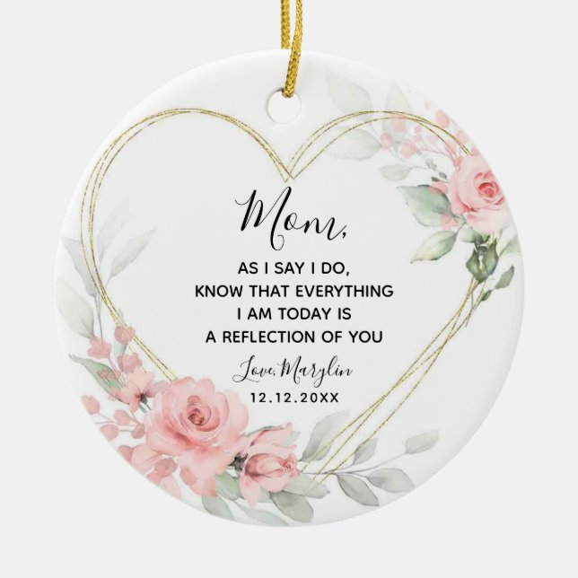 Blush Bloral Heart Geometric Mother The Bride Keramik Ornament (Vorne)