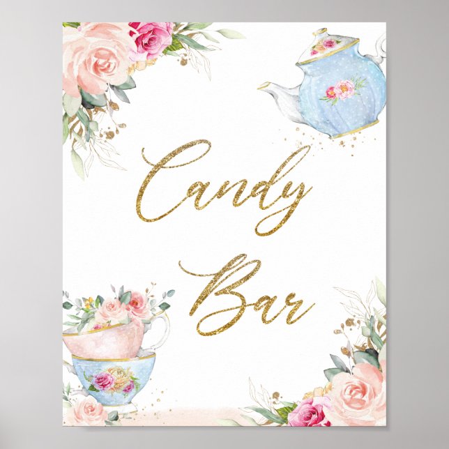 Blush Bloral High Tee Party Candy Bar Bridal Baby Poster (Vorne)