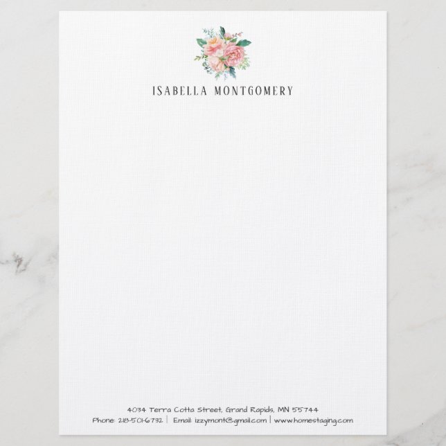 Blush Bloral Letterhead Personalisiert Briefbogen (Vorderseite)