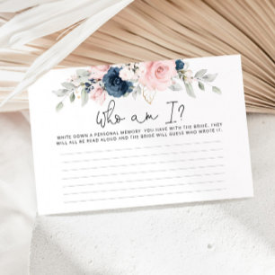 Blush Bloral Marine Wer bin ich Brautparty Spiel Briefpapier