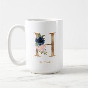 Blush Bloral Monogram Letter "H" Personalisiert Kaffeetasse