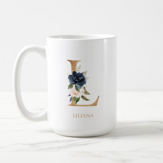 Blush Bloral Monogram Letter "L" Personalisiert Kaffeetasse (Links)