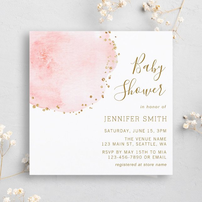 Blush Bloral Petal Gold Glitzer Dots Baby Dusche Einladung (Von Creator hochgeladen)