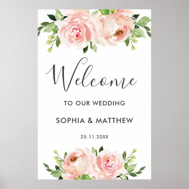 Blush Bloral Pink Blume Hochzeitssymbol Poster (Vorne)