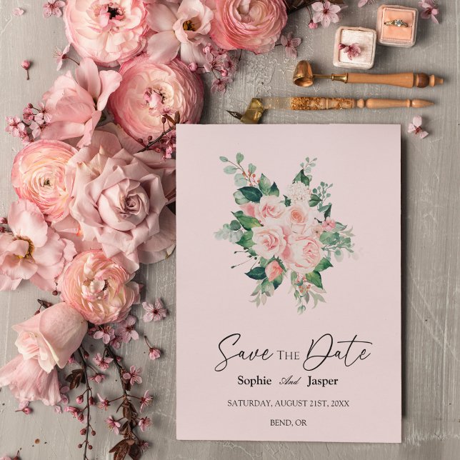 Blush Bloral Pink Hochzeit speichern das Datum Save The Date (Von Creator hochgeladen)
