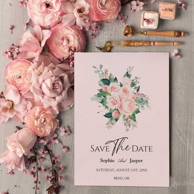 Blush Bloral Pink Hochzeit Speichern Sie die Datum Save The Date (Von Creator hochgeladen)