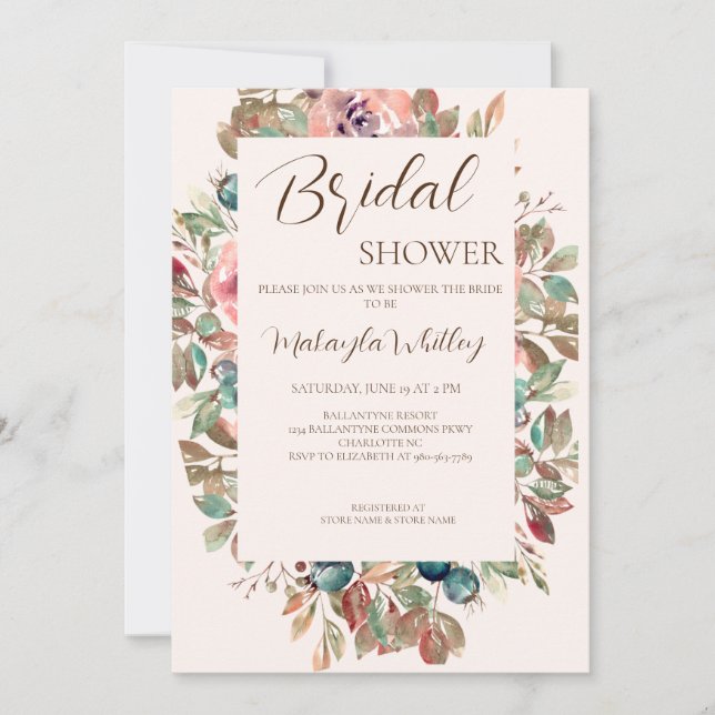 Blush Bloral Sand Bridal Dusche Einladung (Vorderseite)
