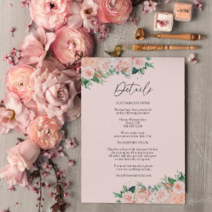 Blush Bloral Simple Pink Wedding Details Begleitkarte