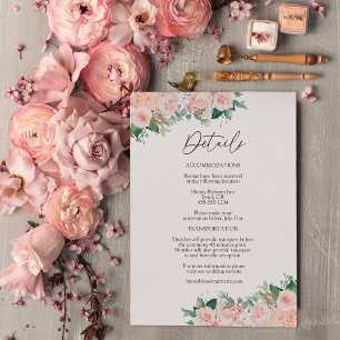 Blush Bloral Simple White Wedding Details Begleitkarte