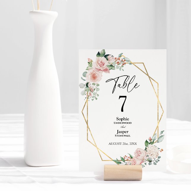 Blush Bloral Simple White Wedding Tischnummer (Von Creator hochgeladen)