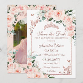 Blush Bloral Sweet 16 Rose Gold Quinceañera Foto Save The Date