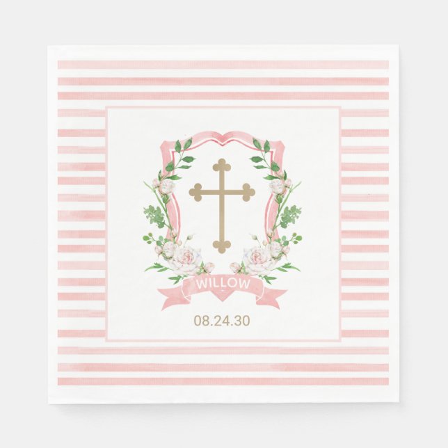 Blush Bloral Taufen Serviette (Vorderseite)