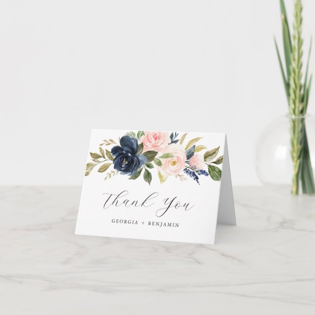 Blush Bloral Wedding Danke Karte (Vorderseite)