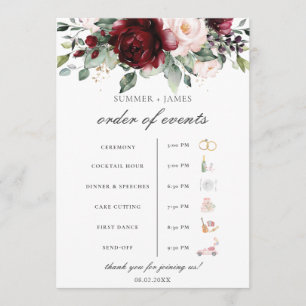 Blush Bloral Wedding Order of Event  Programm