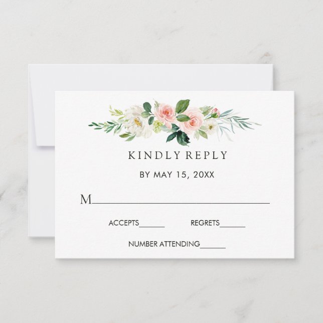 Blush Bloral Wedding RSVP Card Karte (Vorderseite)