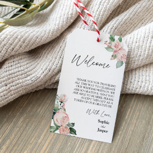 Blush Bloral Weiße Hochzeit in Urlaubsort Willkomm Geschenkanhänger