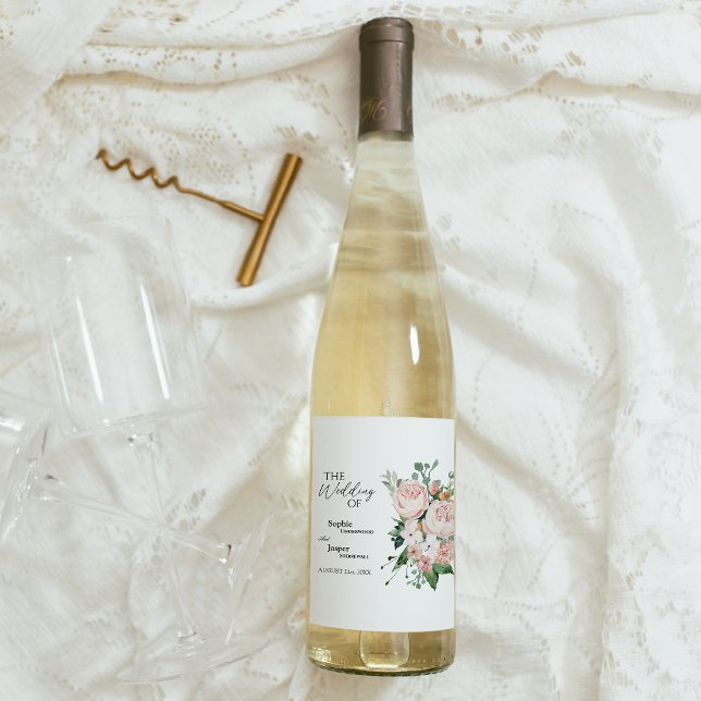 Blush Bloral White Wedding Label Weinetikett (Von Creator hochgeladen)