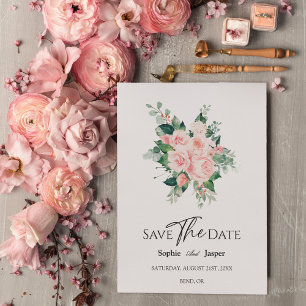 Blush Bloral White Wedding Save the Date Card
