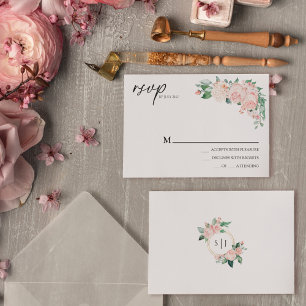 Blush Bloral White Wedding Simple RSVP Card Karte