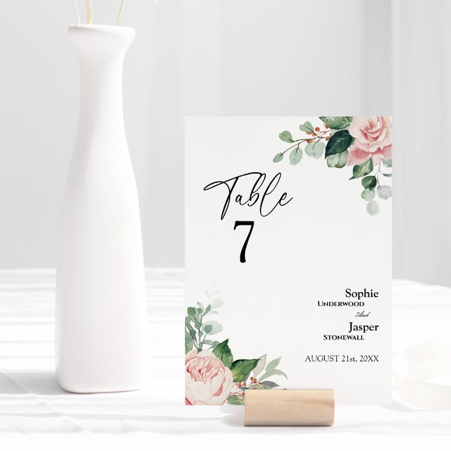 Blush Bloral White Wedding Tischnummer Card (Von Creator hochgeladen)