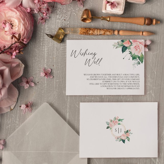 Blush Bloral White Wedding wünscht gut Begleitkarte (Von Creator hochgeladen)