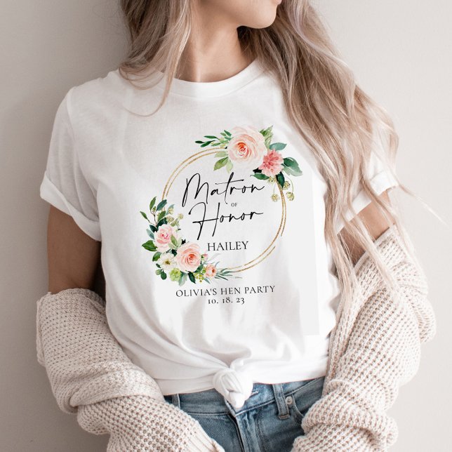 Blush Bloral Wreath Matron of Honour Personalisier T-Shirt (Von Creator hochgeladen)