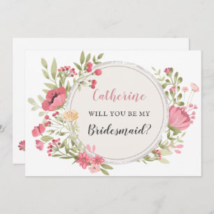 Blush Bloral Wreath wird meine Bridesmaid sein Einladung
