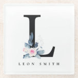 BLUSH BLUE BLUE FLORAL ALPHABETS NAME LETTER L GLASUNTERSETZER<br><div class="desc">Wenn Sie weitere Anpassungen benötigen,  schreiben Sie mir bitte an yellowfebstudio@gmail.com.</div>