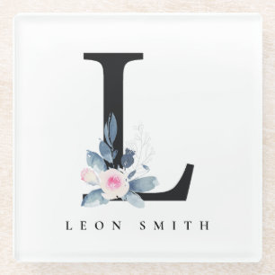 BLUSH BLUE BLUE FLORAL ALPHABETS NAME LETTER L GLASUNTERSETZER
